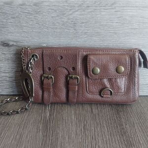 Vintage Betsey Johnson Brown Leather Expandable Wallet with Chain